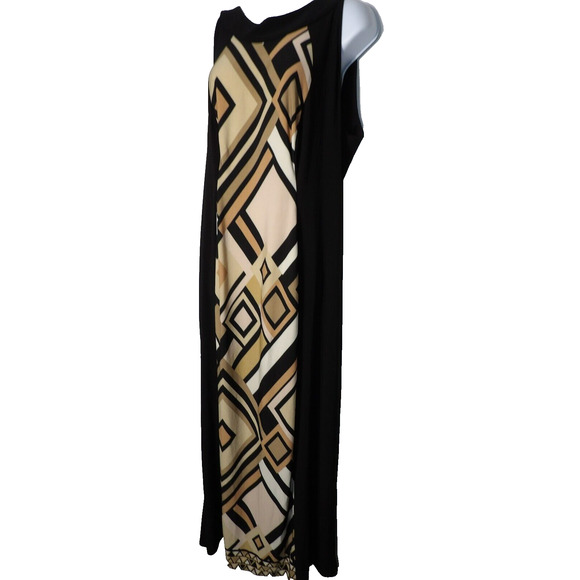 R& M Richards Dress 14W Black Maxi Sleeveless Geometric Beachy Boho Summer Vacay - Picture 3 of 13